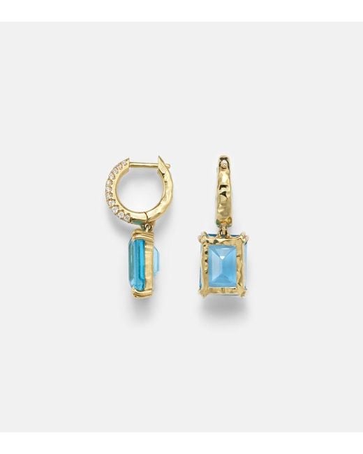Octavia Elizabeth Blue Yana Charmed Micro 18Kt Earrings With Topazes And Diamonds