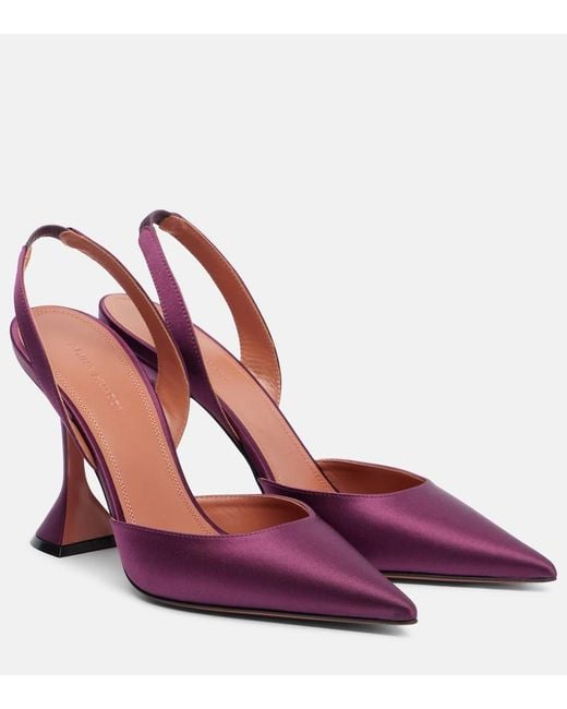 AMINA MUADDI Red Holli 95 Satin Slingback Pumps