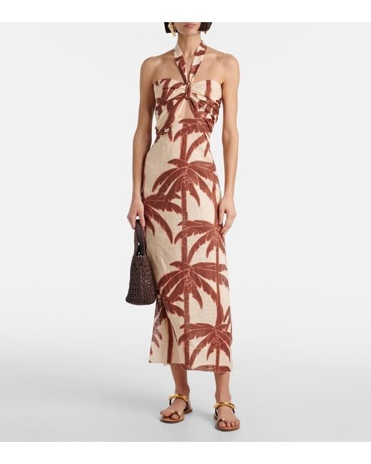 Johanna Ortiz Metallic Water Adventure Printed Linen Maxi Dress
