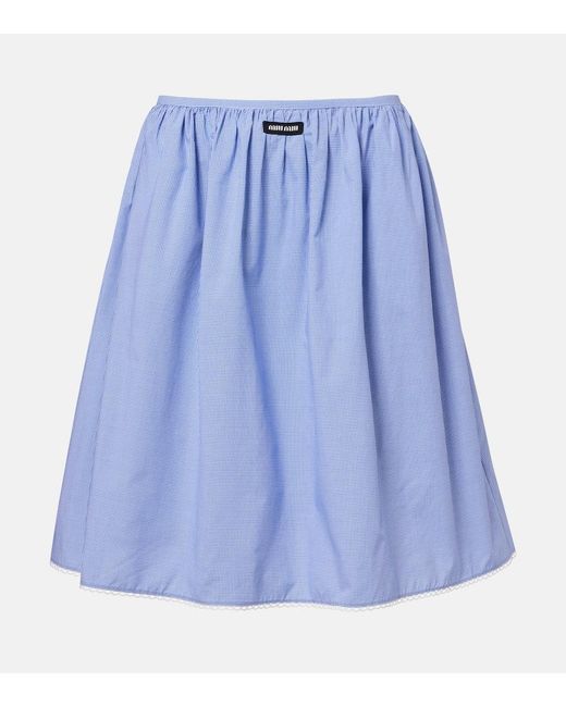 Miu Miu Gingham Lace-Trimmed Cotton Midi Skirt in Blue | Lyst UK