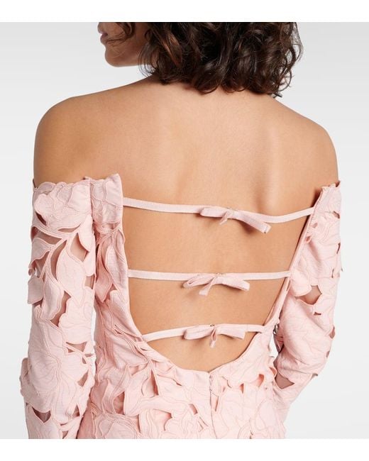 Costarellos Pink Kasia Floral Off-Shoulder Lace Gown