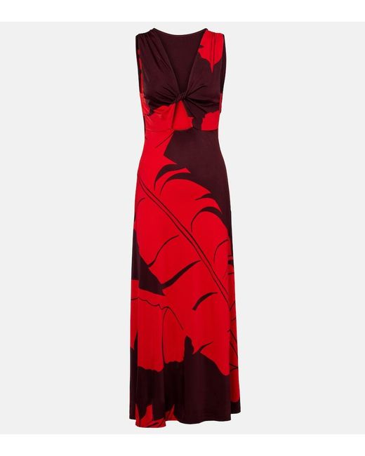 Johanna Ortiz Red Printed Jersey Maxi Dress