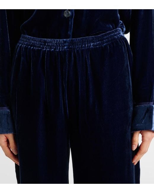 Asceno Blue Brescia Mid-Rise Velvet Wide-Leg Pants