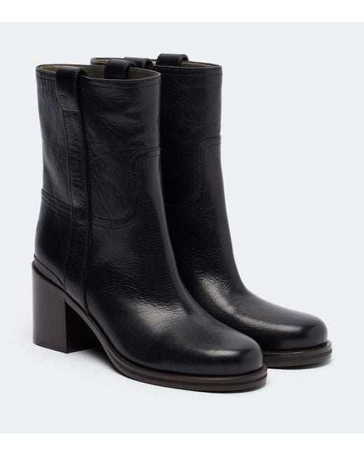 Brunello Cucinelli Black Monili Leather Ankle Boots