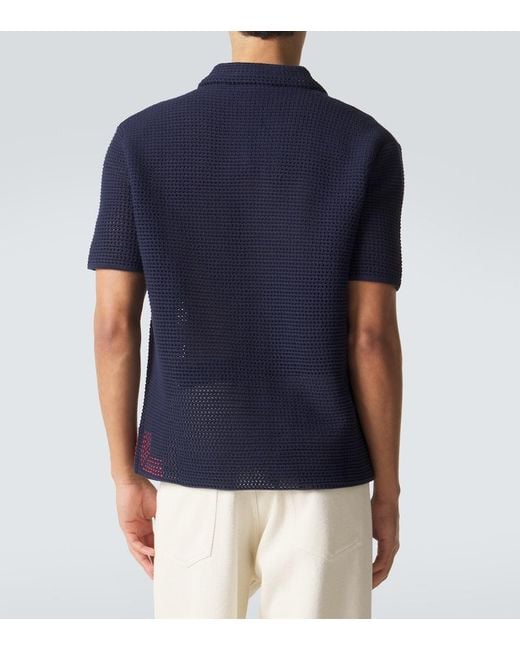 Orlebar Brown Blue Batten Crochet Cotton Polo Shirt for men