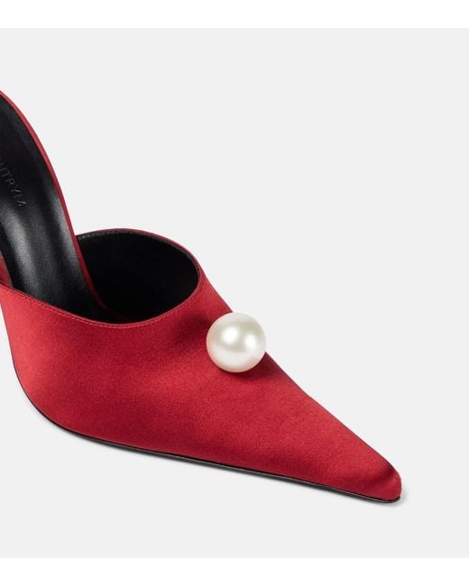 Magda Butrym Red Mules Aus Satin Mit Zierperlen