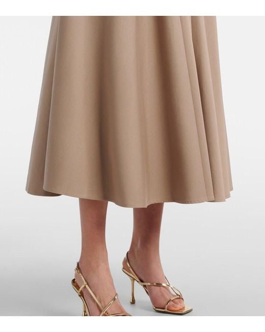 Patou Brown Gathered Cotton Gabardine Midi Skirt