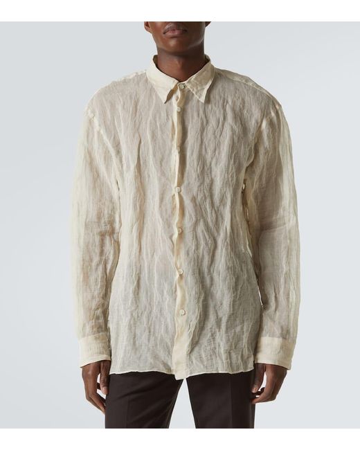 Camisa De Lame De Mezcla De Algodon Y Seda Dries Van Noten de hombre de color White