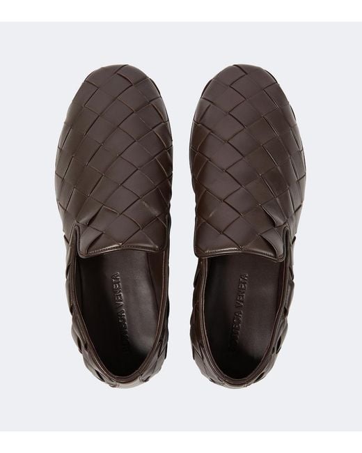 Bottega Veneta Brown Sunday Intrecciato Leather Slip-On Shoes for men