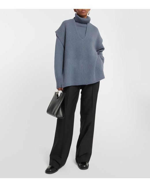 Joseph Blue Ribbed-Knit Cashmere Top