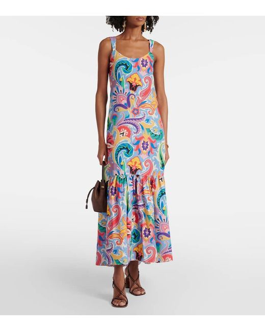 Etro White Printed Cotton And Silk Maxi Dress
