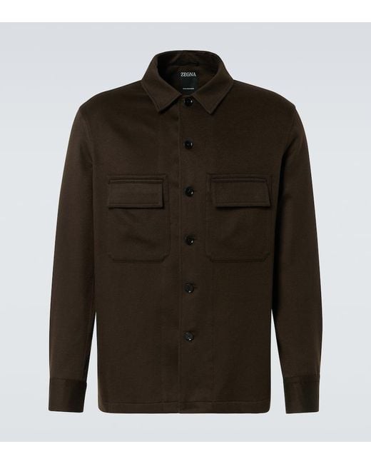 Zegna Green Luxe Cashmere Button-Front Overshirt for men