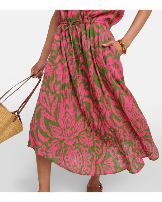 Velvet Red Sasha Printed Cotton Gauze Midi Dress
