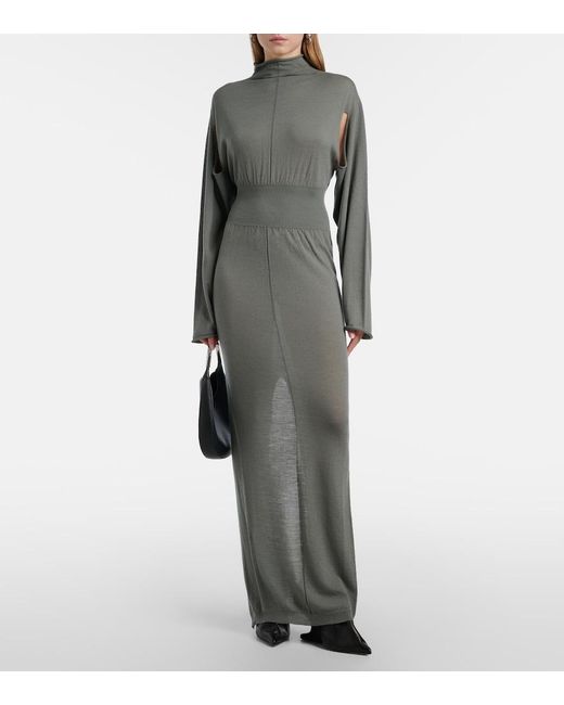 Rick Owens Gray Con Virgin Wool Maxi Dress