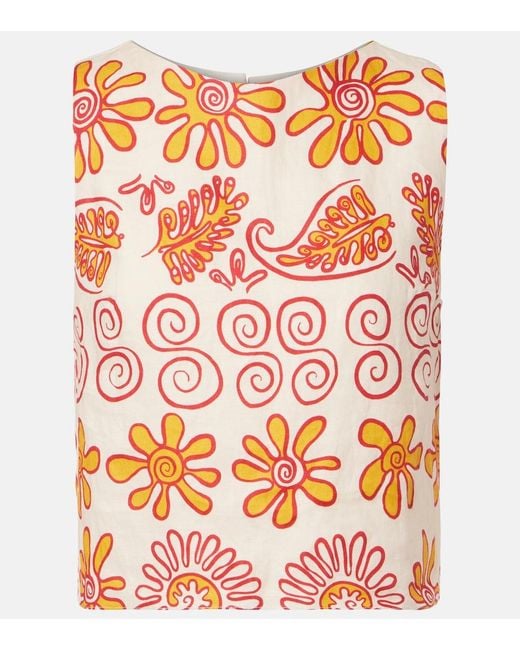 Cala De La Cruz Orange Avelino Printed Linen Top