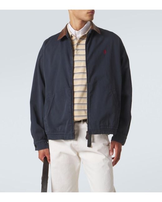 Prada Blue Leather-Trimmed Cotton Canvas Blouson Jacket for men
