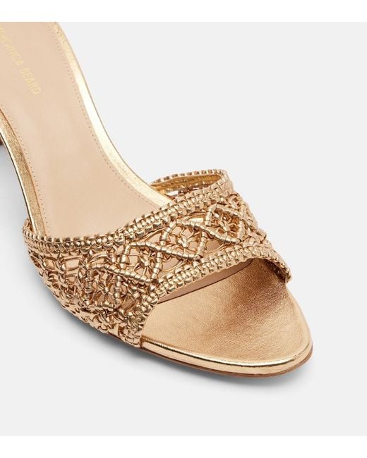 Veronica Beard Natural Woven Metallic Leather Mules