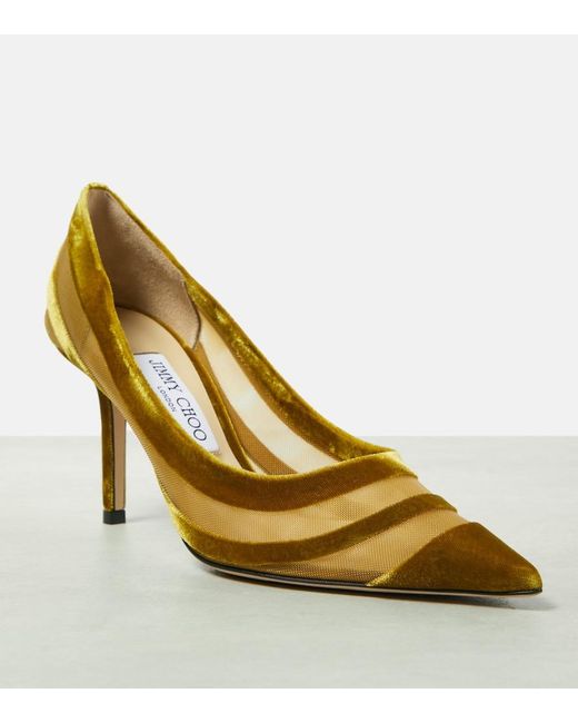 Jimmy Choo Metallic Love 85 Velvet-Trimmed Pumps