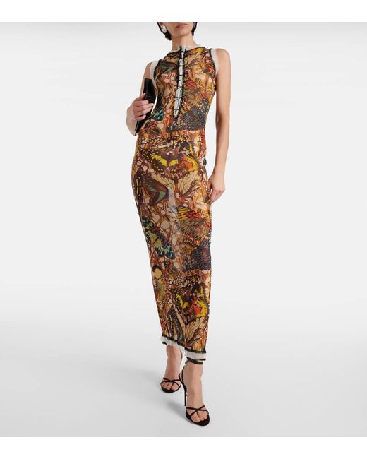 Vestido largo de malla estampada con encaje Jean Paul Gaultier de color Multicolor