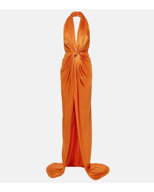 Robe longue Colette en soie Costarellos en coloris Orange
