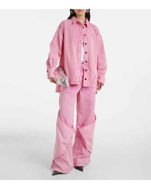 The Attico Pink Diana Asymmetric Cotton Canvas Overshirt