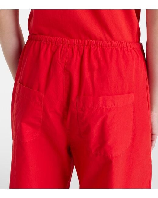 Leset Red Kyoto Cropped Cotton Wide-Leg Pants