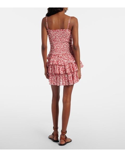 Isabel Marant Red Elodie Floral Smocked Cotton Minidress