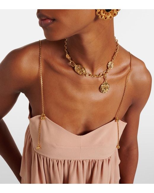 Chloé Orange Tiered Ruffle Organic Silk Georgette Babydoll Top