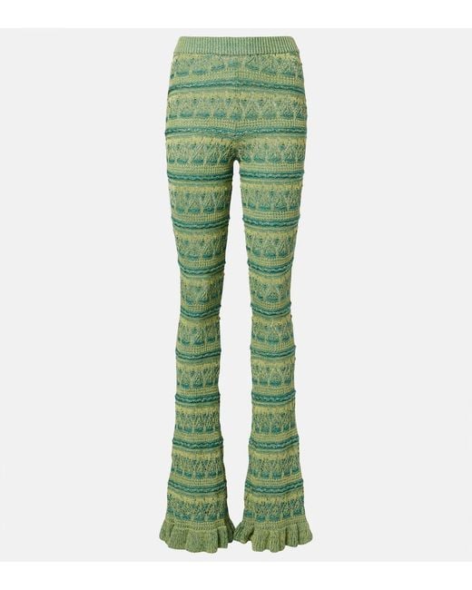 Etro Green Crochet Cotton Flared Pants