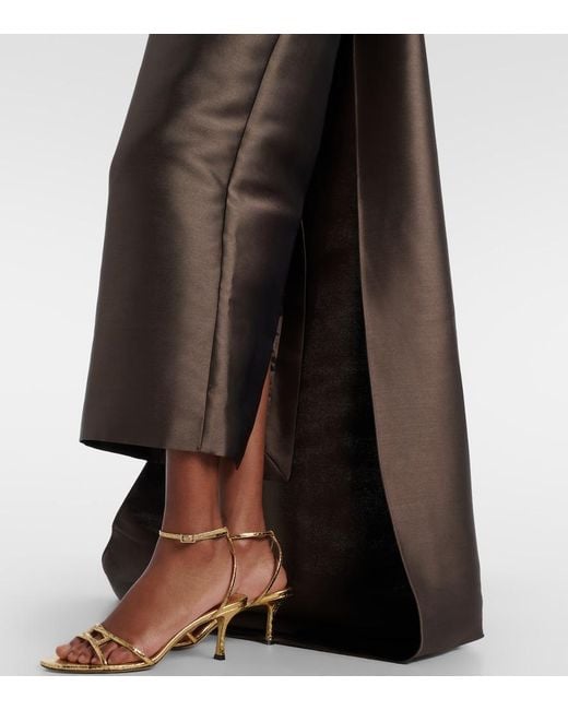 Solace London Brown Kiki Draped Strapless Satin Cocktail Dress