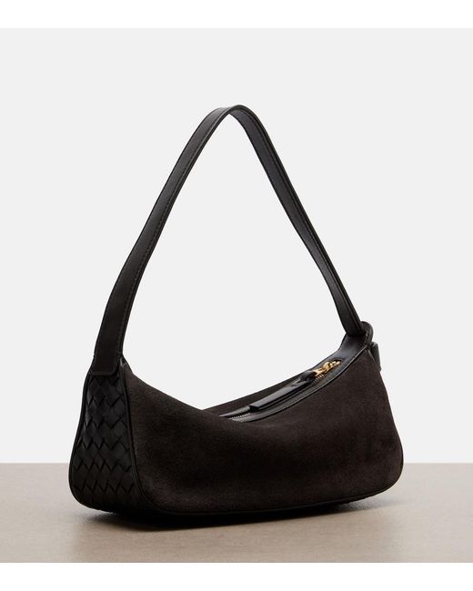 Bottega Veneta Black Nodo Small Suede Shoulder Bag