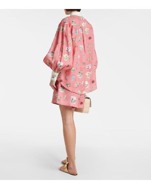 ALÉMAIS Pink Puff-Sleeve Printed Linen Shirt