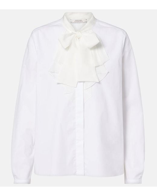 Dorothee Schumacher White Pure Power Bow-Detail Cotton-Blend Poplin Blouse