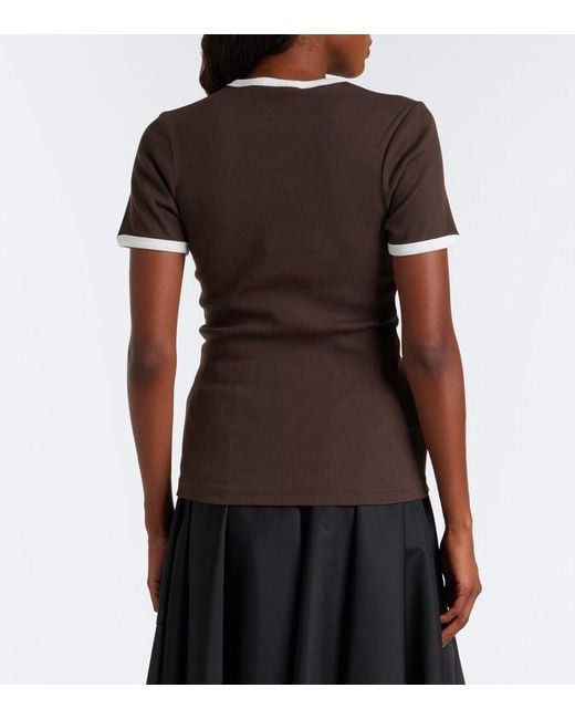Prada Brown Ribbed-Knit Cotton T-Shirt