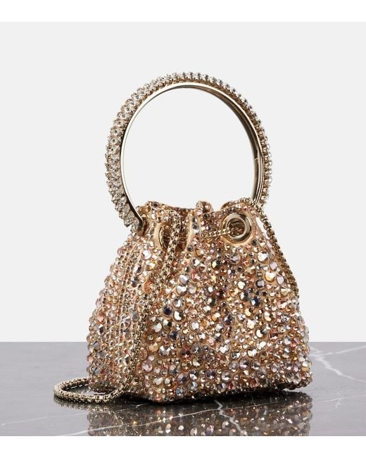 Jimmy Choo Metallic Bon Bon Micro Embellished Satin Bucket Bag