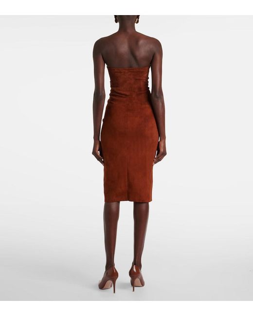 Stouls Brown Monica Strapless Suede Midi Dress
