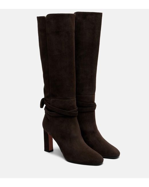 Aquazzura Black Very Bow 85 Suede Knee-High Boots