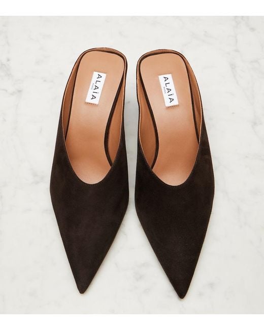 Alaïa Brown 75 Suede Point-Toe Wedge Mules