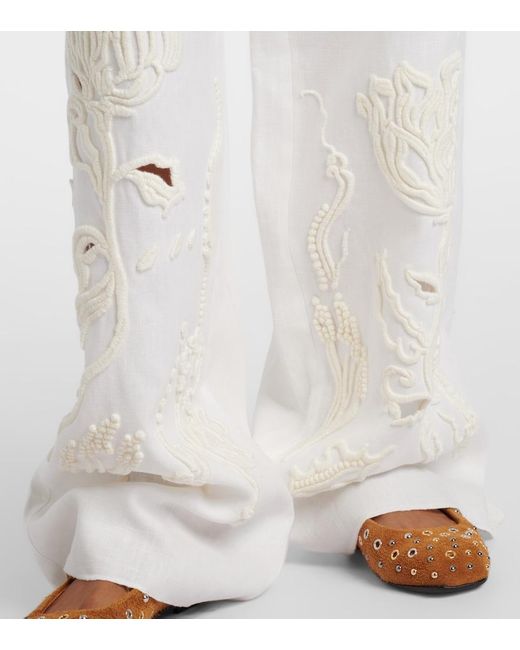Dorothee Schumacher White Embroidered Beauty Linen Wide-Leg Pants