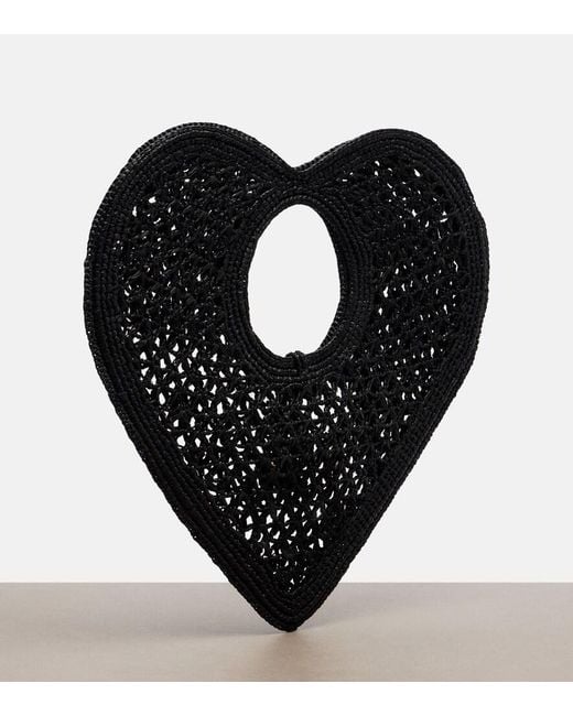 Jacquemus Black Spiaggia Coeur Small Raffia Top-Handle Bag