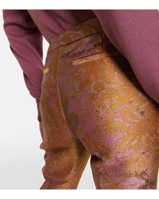 Dries Van Noten Orange Printed Metallic Mid-Rise Straight Pants