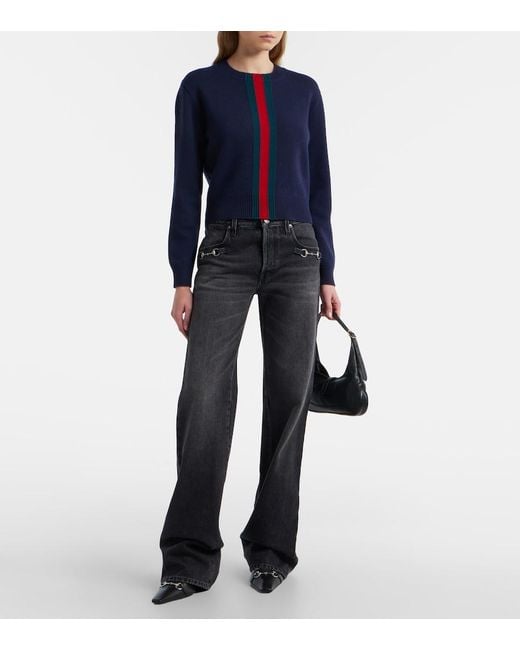 Gucci Blue Web Stripe Wool Sweater