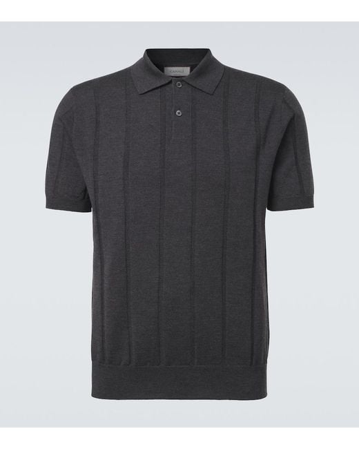 Canali Black Virgin Wool Polo Sweater for men