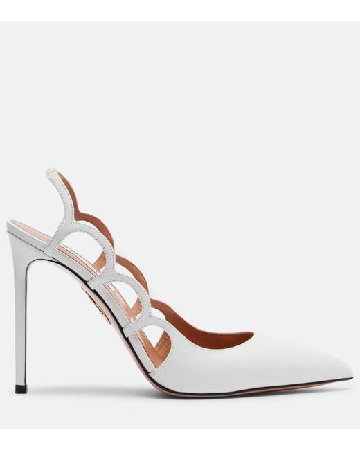 Aquazzura White Endless Love 105 Leather Slingback Pumps