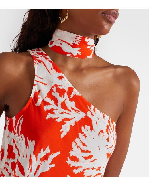 Alexandra Miro Red Odetta Scarf-Detail One-Shoulder Gown