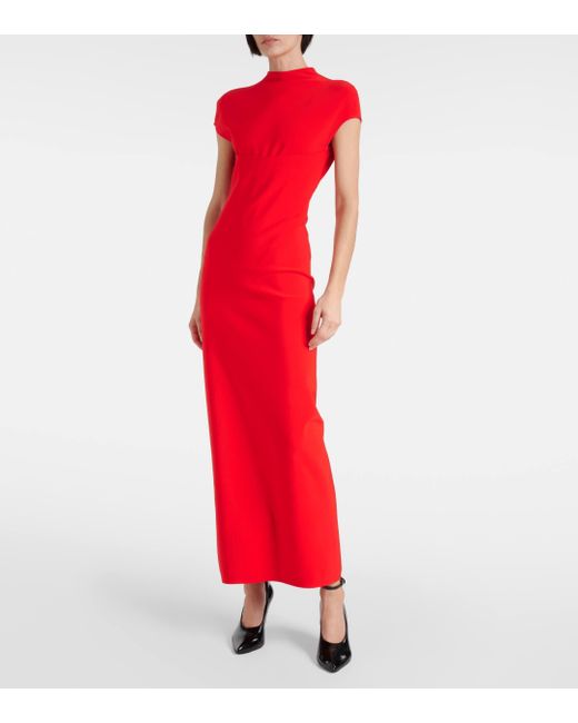 Alaïa Red High-neck Slim-fit Stretch-knit Maxi Dress