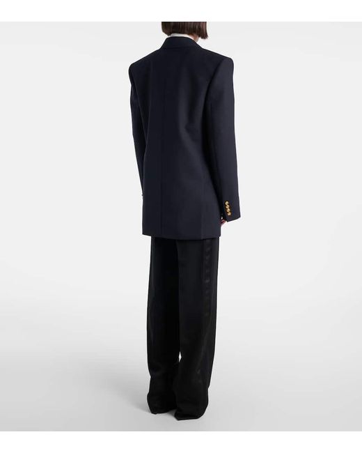 Saint Laurent Blue Double-Breasted Wool Chine Blazer