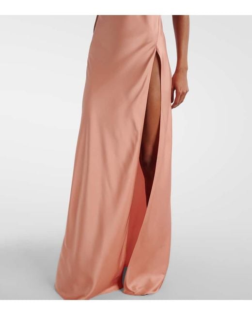 The New Arrivals Ilkyaz Ozel Orange Jazzy Feather-Trimmed Satin Gown