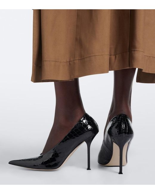 Christen Black Helix Snake-Effect Leather Pumps