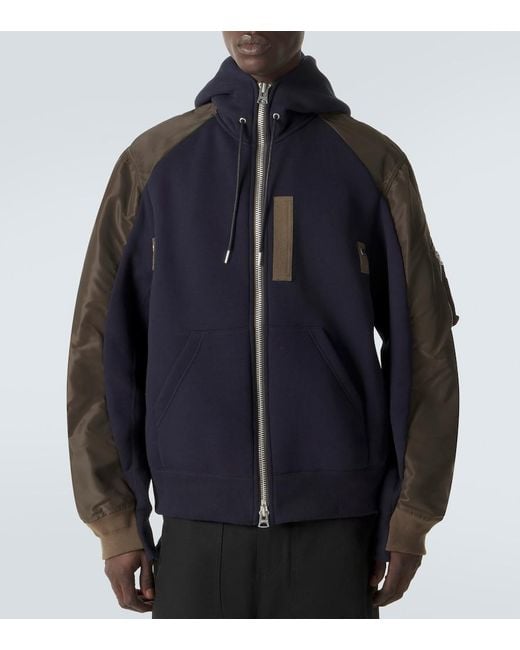 Sacai Black Cotton-Blend And Twill Hoodie for men